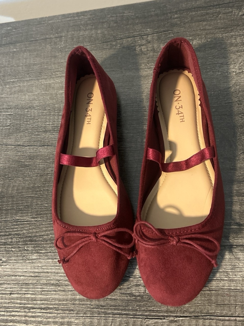ON 34TH Women's Burgundy faux Suede  Ballet Flats with Bow